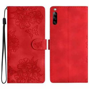 For Sony Xperia L4 Cherry Blossom Butterfly Skin Feel Embossed PU Phone Case(Red)