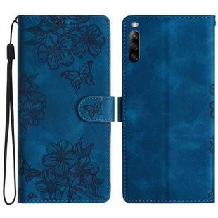 For Sony Xperia L4 Cherry Blossom Butterfly Skin Feel Embossed PU Phone Case(Blue)