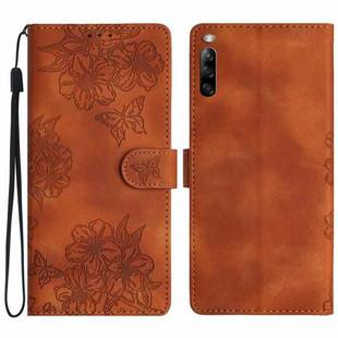 For Sony Xperia L4 Cherry Blossom Butterfly Skin Feel Embossed PU Phone Case(Brown)