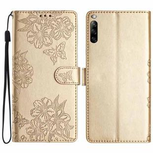 For Sony Xperia L4 Cherry Blossom Butterfly Skin Feel Embossed PU Phone Case(Gold)