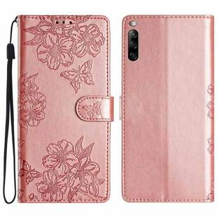 For Sony Xperia L4 Cherry Blossom Butterfly Skin Feel Embossed PU Phone Case(Rose Gold)