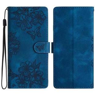 For Sony Xperia L3 Cherry Blossom Butterfly Skin Feel Embossed PU Phone Case(Blue)