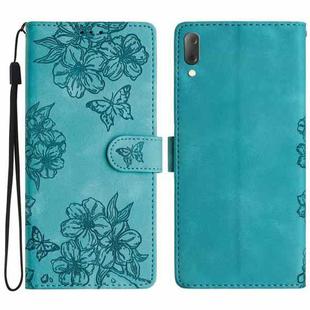 For Sony Xperia L3 Cherry Blossom Butterfly Skin Feel Embossed PU Phone Case(Green)