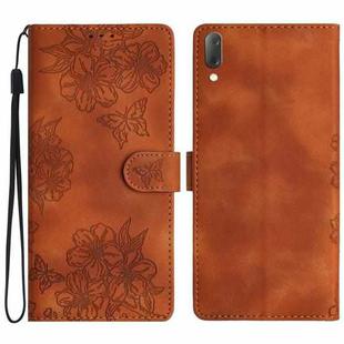 For Sony Xperia L3 Cherry Blossom Butterfly Skin Feel Embossed PU Phone Case(Brown)