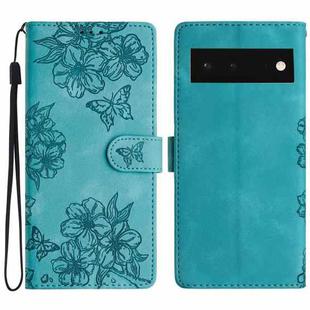 For Google Pixel 6 Cherry Blossom Butterfly Skin Feel Embossed PU Phone Case(Green)