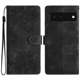 For Google Pixel 6 Cherry Blossom Butterfly Skin Feel Embossed PU Phone Case(Black)