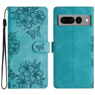 For Google Pixel 7 Pro 5G Cherry Blossom Butterfly Skin Feel Embossed PU Phone Case(Green)