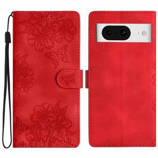 For Google Pixel 8 Cherry Blossom Butterfly Skin Feel Embossed PU Phone Case(Red)