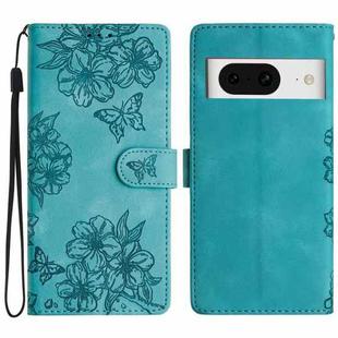 For Google Pixel 8 Cherry Blossom Butterfly Skin Feel Embossed PU Phone Case(Green)