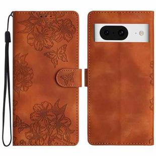 For Google Pixel 8 Cherry Blossom Butterfly Skin Feel Embossed PU Phone Case(Brown)