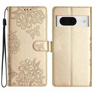 For Google Pixel 8 Cherry Blossom Butterfly Skin Feel Embossed PU Phone Case(Gold)