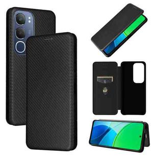 For vivo Y19s 4G Global Carbon Fiber Texture Flip Leather Phone Case(Black)