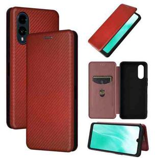 For Fujitsu Arrows F-52E We2 Plus Carbon Fiber Texture Flip Leather Phone Case(Brown)