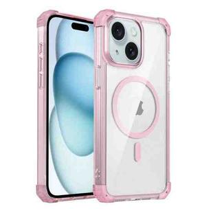 For iPhone 15 Transparent MagSafe Magnetic Phone Case(Pink)