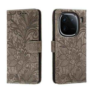 For vivo iQOO 12 Lace Flower Embossing Flip Leather Phone Case(Grey)