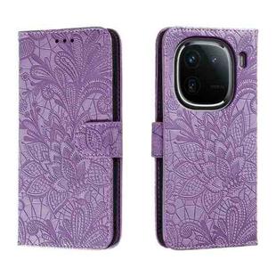 For vivo iQOO 12 Lace Flower Embossing Flip Leather Phone Case(Purple)