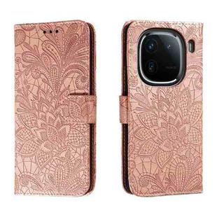 For vivo iQOO 12 Lace Flower Embossing Flip Leather Phone Case(Rose Gold)