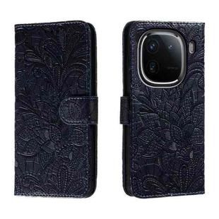 For vivo iQOO 12 Lace Flower Embossing Flip Leather Phone Case(Dark Blue)