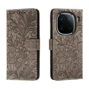 For vivo iQOO 12 Pro Lace Flower Embossing Flip Leather Phone Case(Grey)