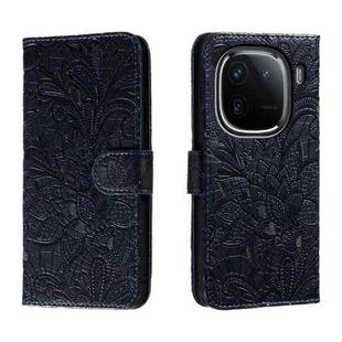 For vivo iQOO 12 Pro Lace Flower Embossing Flip Leather Phone Case(Dark Blue)