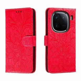 For vivo iQOO 12 Pro Lace Flower Embossing Flip Leather Phone Case(Red)