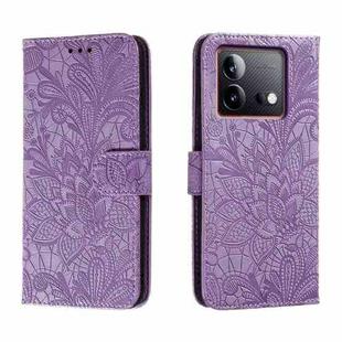 For vivo iQOO Neo8 Lace Flower Embossing Flip Leather Phone Case(Purple)