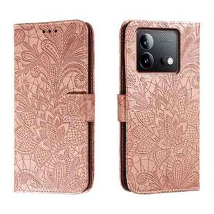 For vivo iQOO Neo8 Lace Flower Embossing Flip Leather Phone Case(Rose Gold)