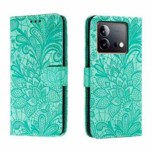 For vivo iQOO Neo8 Lace Flower Embossing Flip Leather Phone Case(Green)