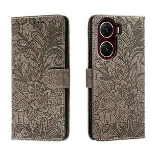 For vivo V29E Lace Flower Embossing Flip Leather Phone Case(Grey)