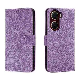 For vivo V29E Lace Flower Embossing Flip Leather Phone Case(Purple)