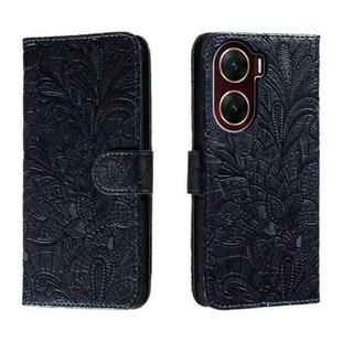 For vivo V29E Lace Flower Embossing Flip Leather Phone Case(Dark Blue)