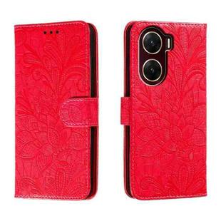 For vivo V29E Lace Flower Embossing Flip Leather Phone Case(Red)