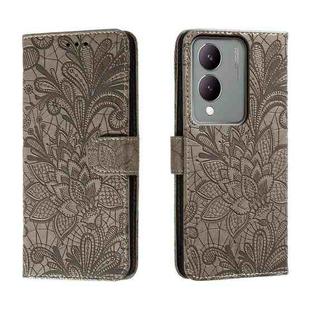 For vivo Y17S Lace Flower Embossing Flip Leather Phone Case(Grey)