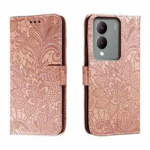 For vivo Y17S Lace Flower Embossing Flip Leather Phone Case(Rose Gold)