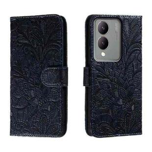 For vivo Y17S Lace Flower Embossing Flip Leather Phone Case(Dark Blue)
