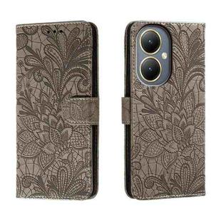 For vivo Y35M+ Lace Flower Embossing Flip Leather Phone Case(Grey)