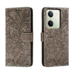 For vivo Y100 5G Lace Flower Embossing Flip Leather Phone Case(Grey)