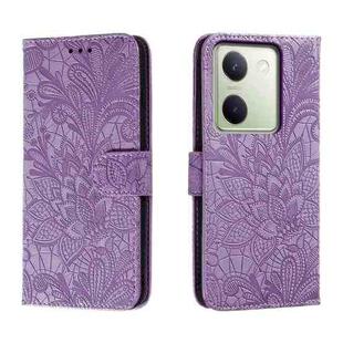 For vivo Y100 5G Lace Flower Embossing Flip Leather Phone Case(Purple)