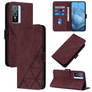 For vivo Y76 5G Crossbody 3D Embossed Flip Leather Phone Case(Wine Red)