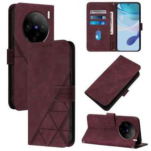 For vivo X100 Crossbody 3D Embossed Flip Leather Phone Case(Wine Red)