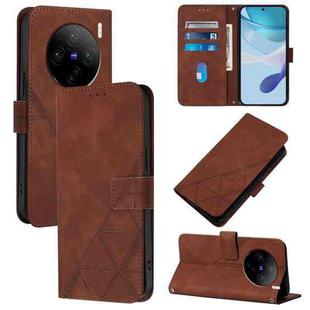 For vivo X100 Crossbody 3D Embossed Flip Leather Phone Case(Brown)