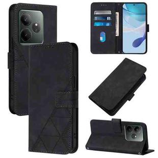 For Realme GT 6 5G Global Crossbody 3D Embossed Flip Leather Phone Case(Black)