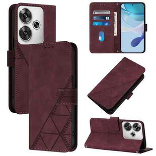 For Xiaomi Poco F6 Crossbody 3D Embossed Flip Leather Phone Case(Wine Red)