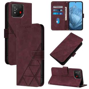 For Asus ROG Phone 8 Crossbody 3D Embossed Flip Leather Phone Case(Wine Red)