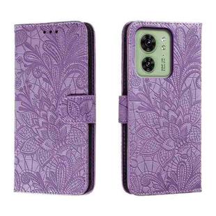 For Motorola Edge 40 Lace Flower Embossing Flip Leather Phone Case(Purple)