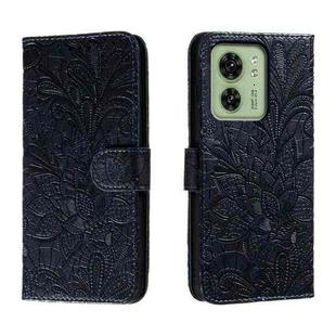 For Motorola Edge 40 Lace Flower Embossing Flip Leather Phone Case(Dark Blue)