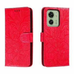 For Motorola Edge 40 Lace Flower Embossing Flip Leather Phone Case(Red)