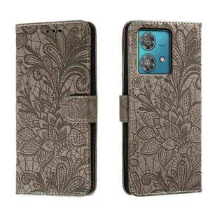 For Motorola  Edge 40 Neo Lace Flower Embossing Flip Leather Phone Case(Grey)