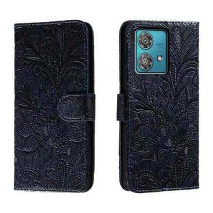 For Motorola  Edge 40 Neo Lace Flower Embossing Flip Leather Phone Case(Dark Blue)