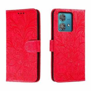 For Motorola  Edge 40 Neo Lace Flower Embossing Flip Leather Phone Case(Red)